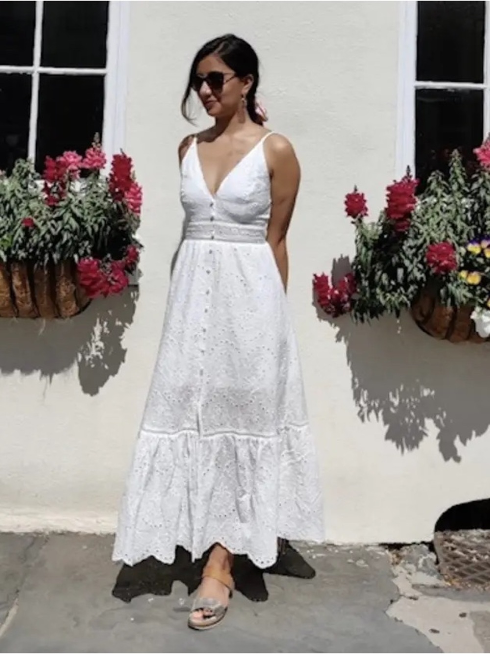 Simplee White Eyelet Maxi Dress with Spaghetti Straps